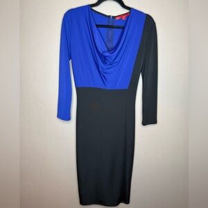 Narciso Rodriguez Cobalt & Black Cowl Neck Cocktail Minimalist Dress Size XS